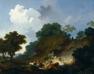 Landschaft mit Hirten und Schafherde